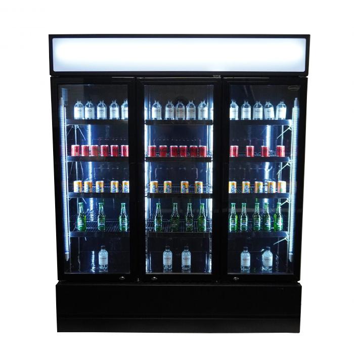 3-Door Black Glass Refrigerator