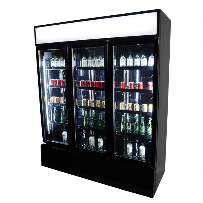 3-Door Black Glass Refrigerator