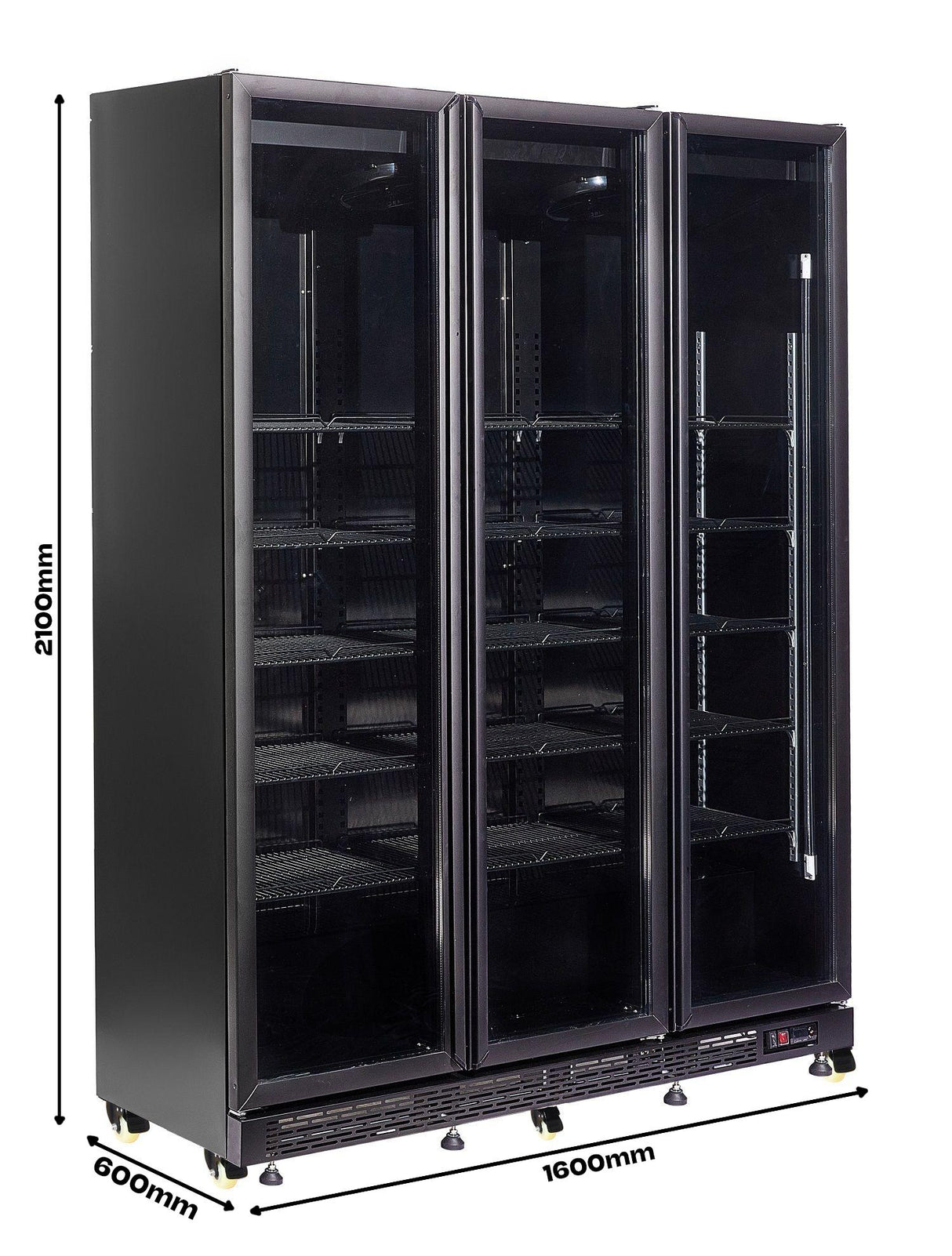 Refrigerator 3 Glass Doors Black Heat