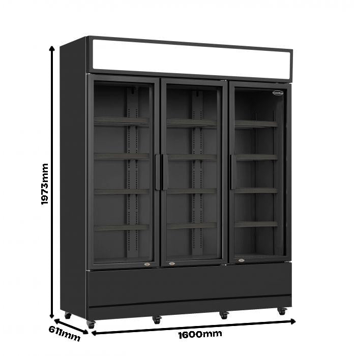 3-Door Black Glass Refrigerator