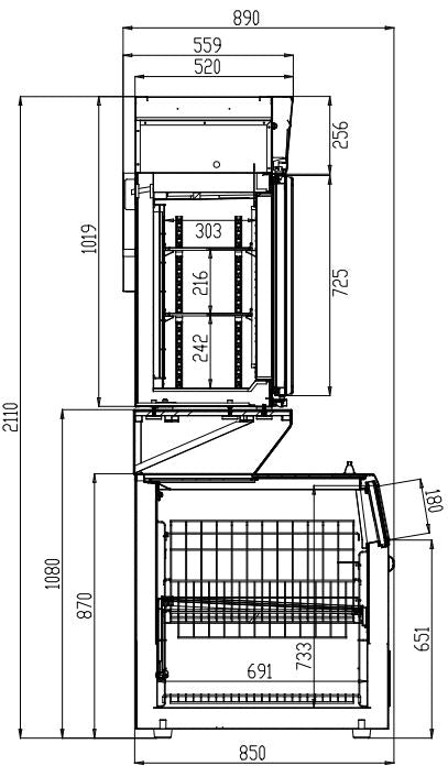 dimesions of 3 door freezer