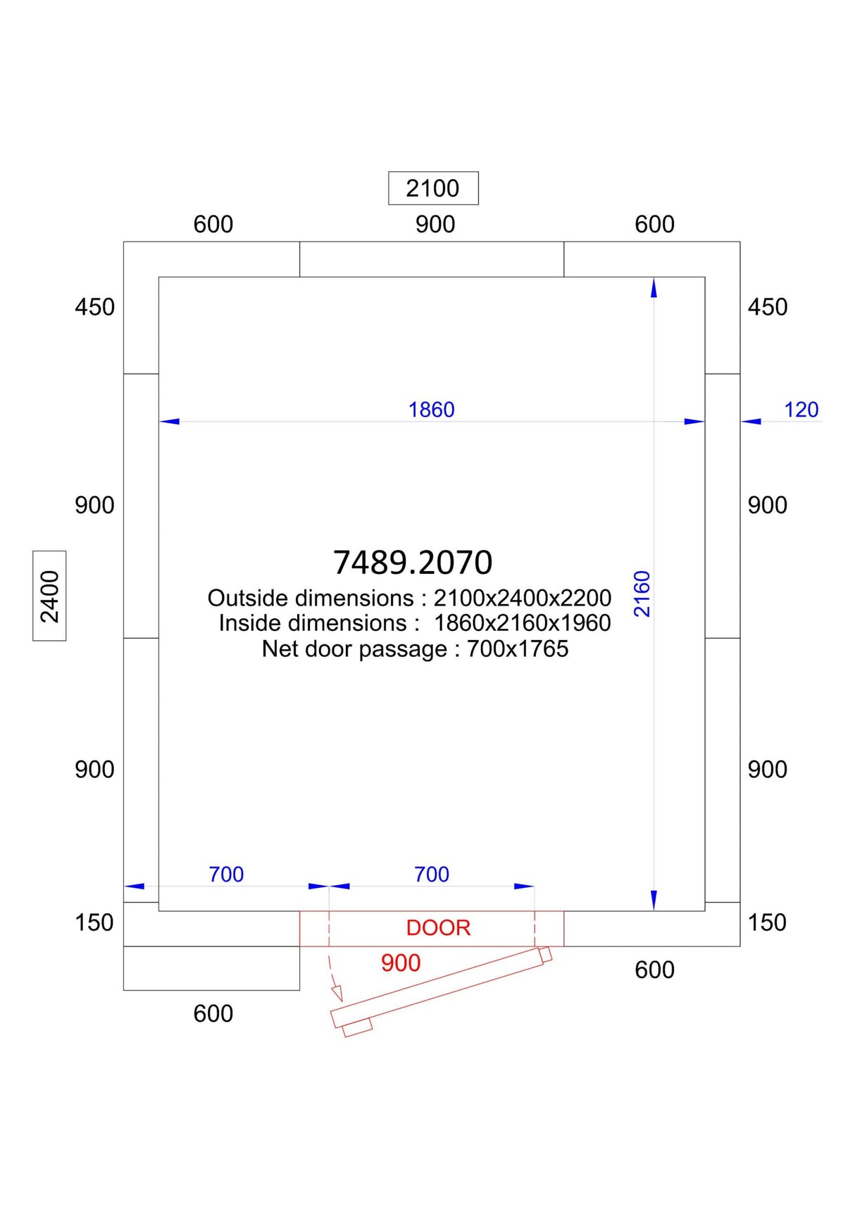 Freezer Room 2100 x 2400 x 2200mm |7.9m3| Room Only |120mm