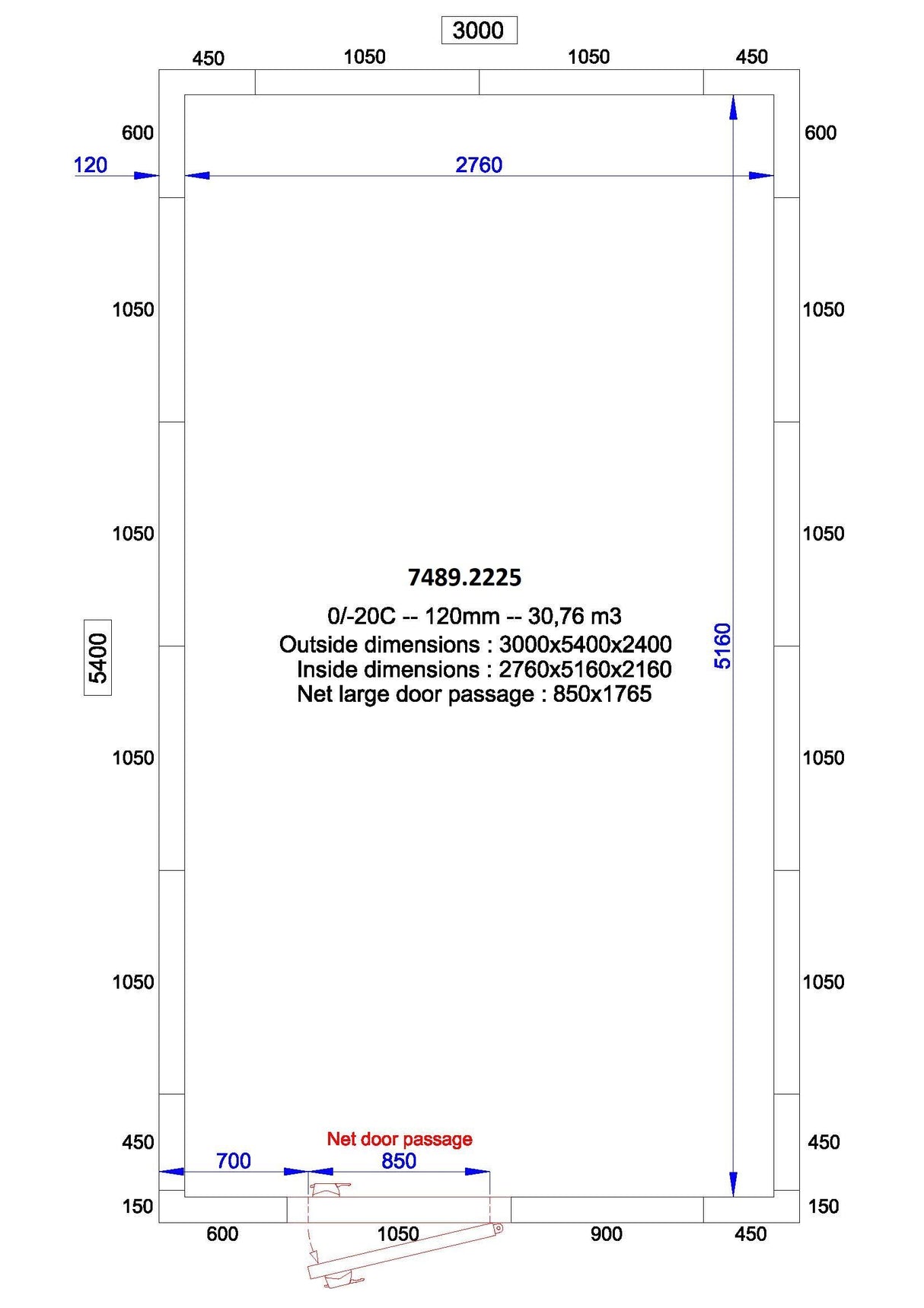 Cold/Freezer Room 3000 x 5400 x 2400mm 30.7m3 120mm