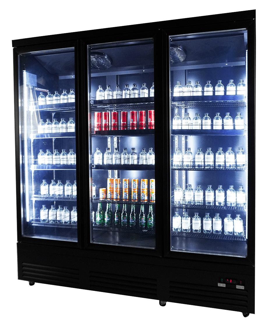 Refrigerator 3 Glass Doors Black