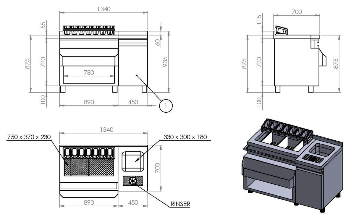 COCKTAIL BAR STATION INCL SINK, GLASS RINSER, GN's and Speedrail