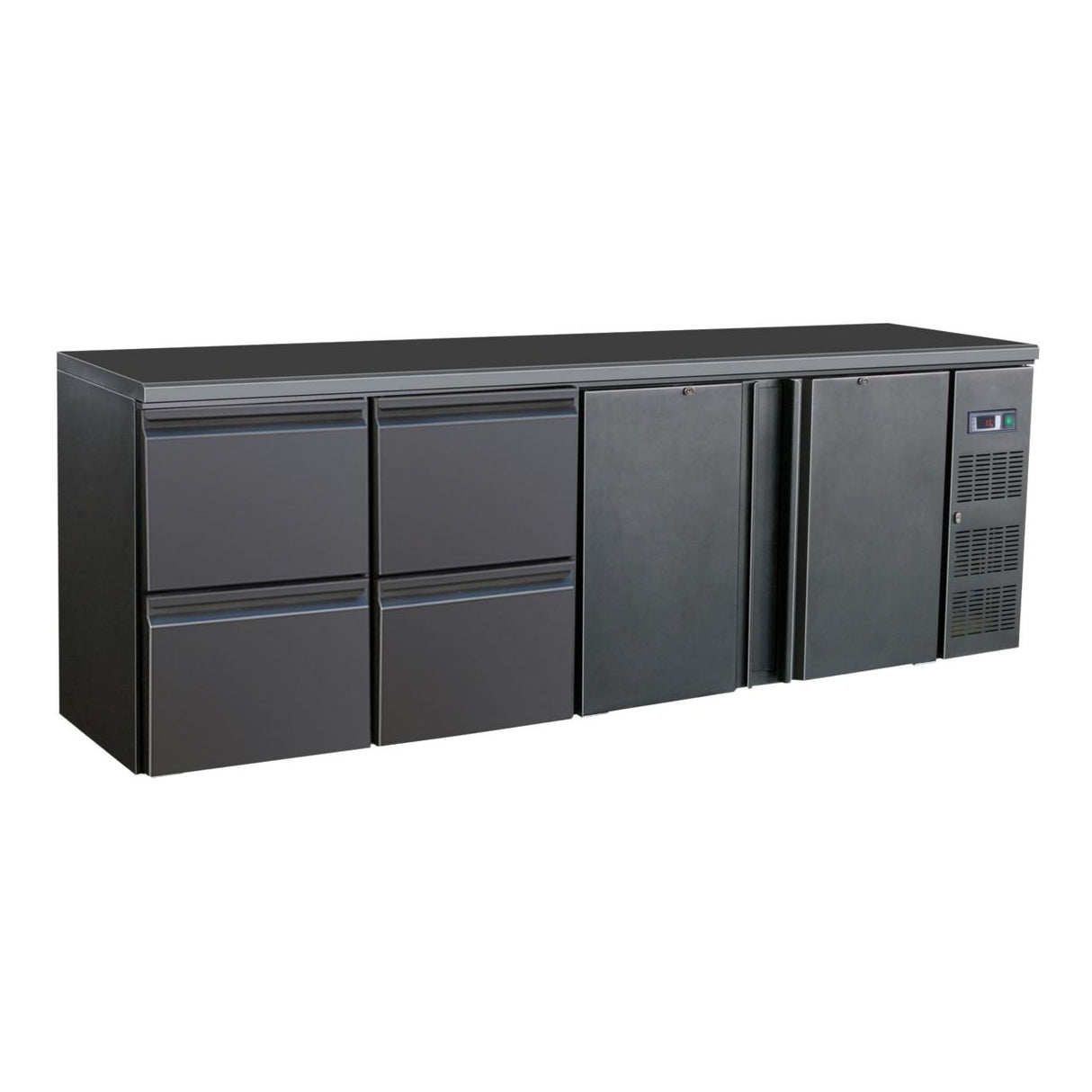 Black Fridge With 2 Doors and 4 Drawers