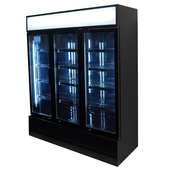 3-Door Black Glass Refrigerator