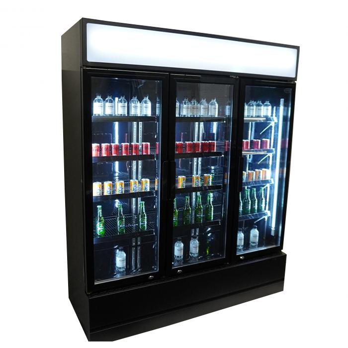 3-Door Black Glass Refrigerator