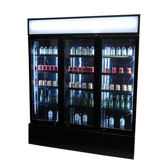 3-Door Black Glass Refrigerator