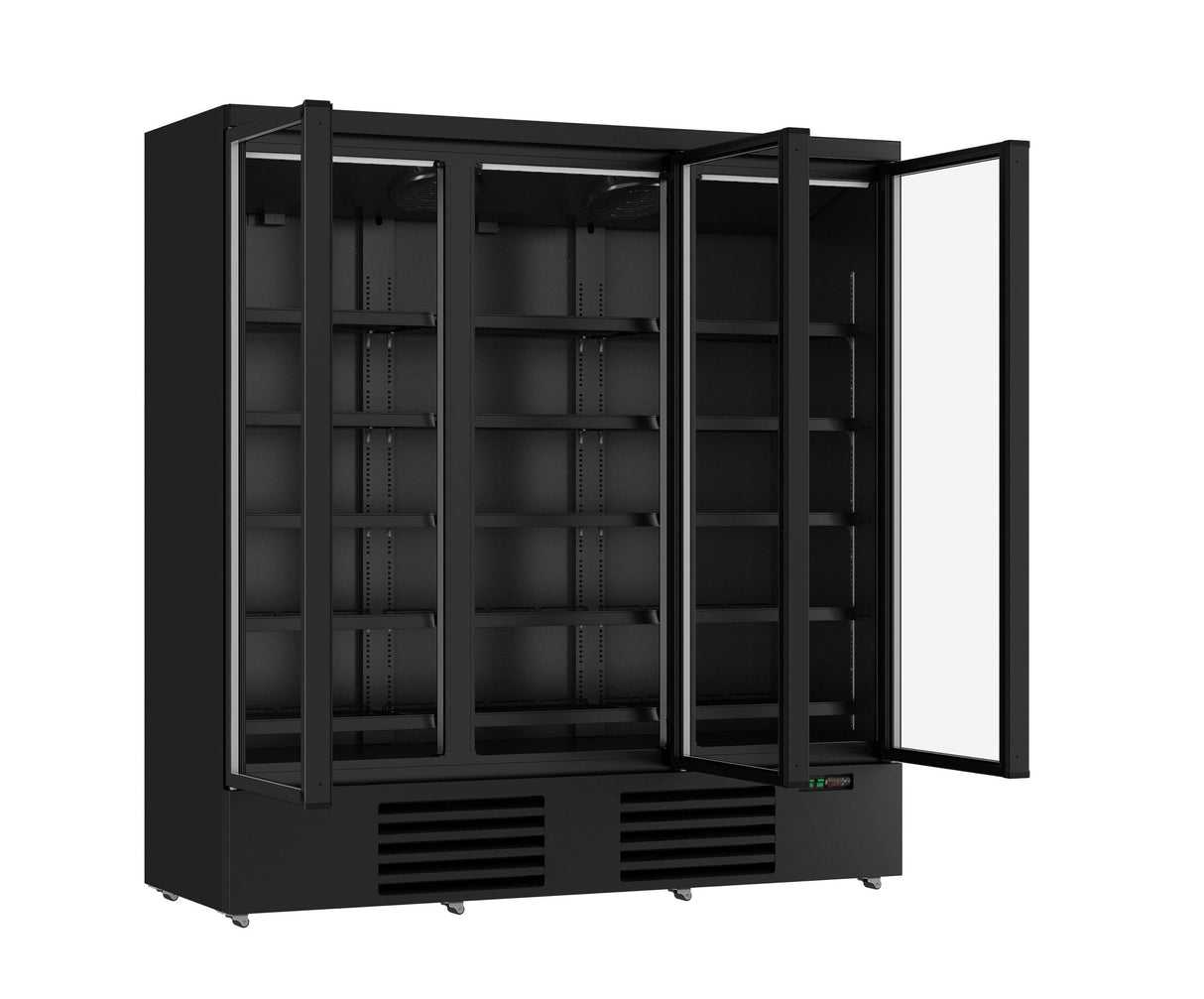 Black 3-Door Glass Display Refrigerator