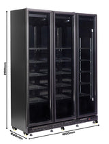 Refrigerator 3 Glass Doors Black Heat