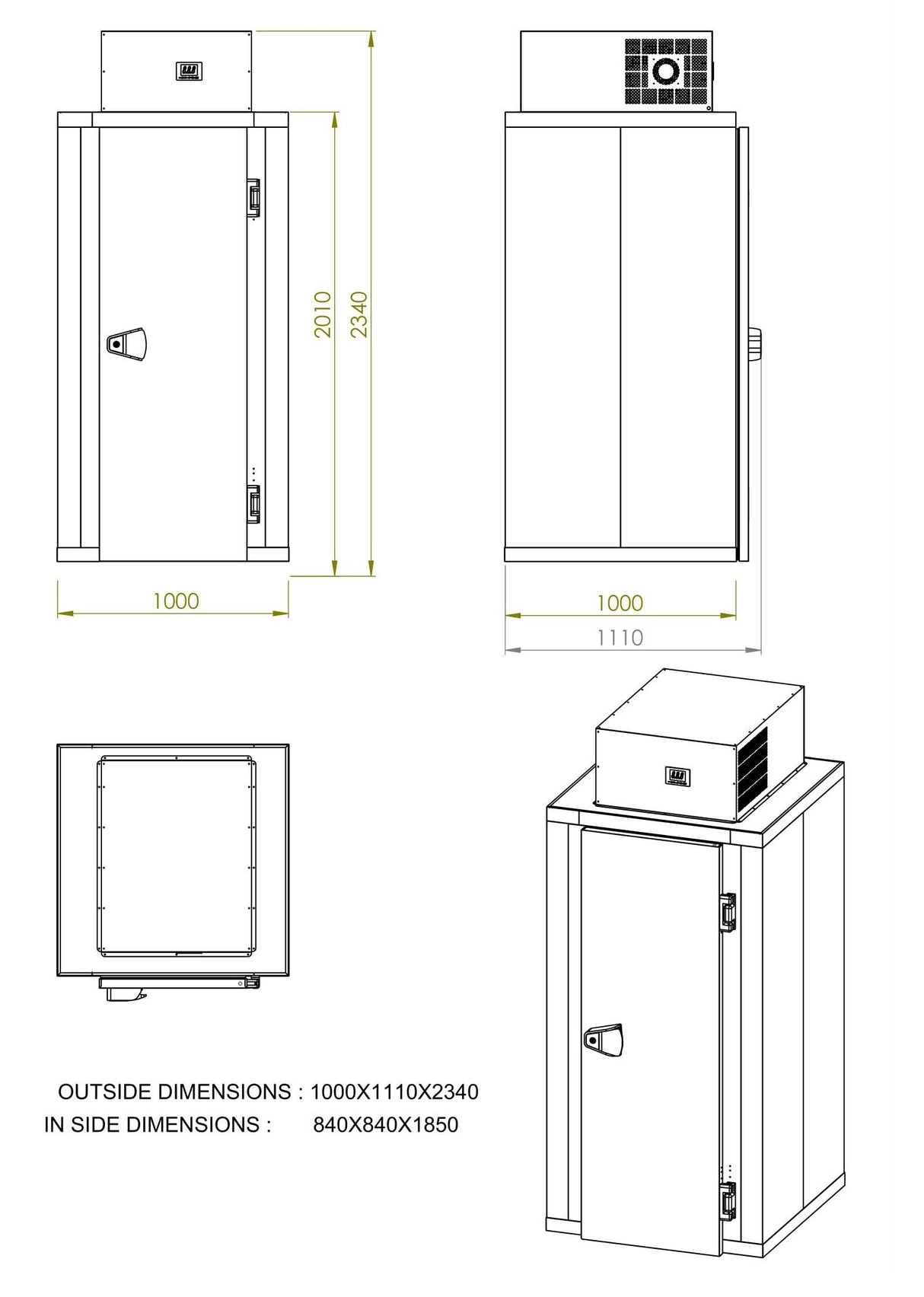 Freezer 1000 x 1000 x 2340mm | 1.59m3| With Motor |120mm