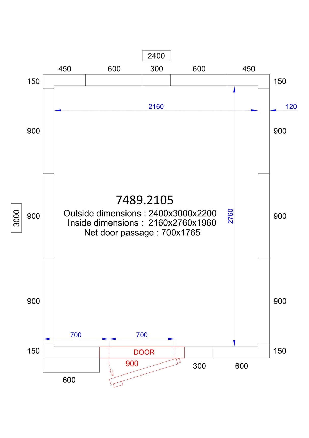 Freezer Room 2400 x 3000 x 2200mm |4m3| Room Only |120mm
