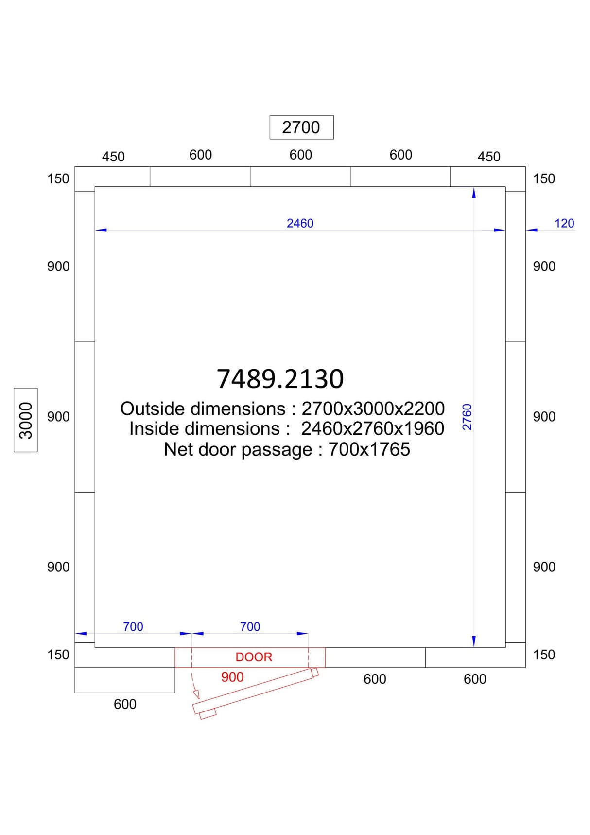 Freezer Room 2700 x 3000 x 2200mm |13.3m3| Room Only| 120mm