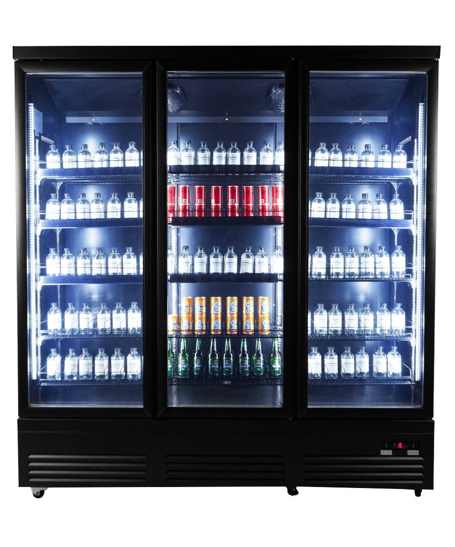 Refrigerator 3 Glass Doors Black
