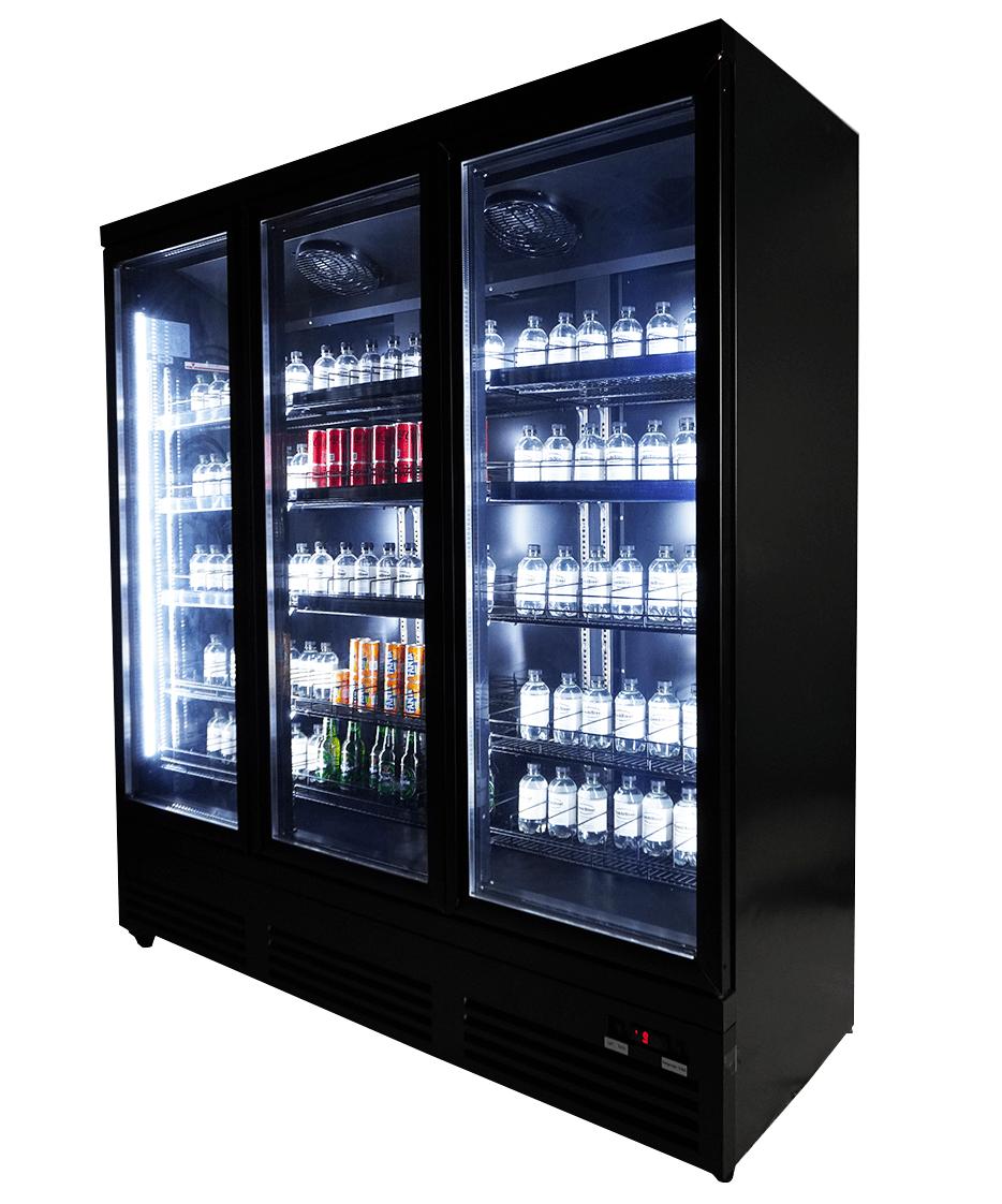 Refrigerator 3 Glass Doors Black