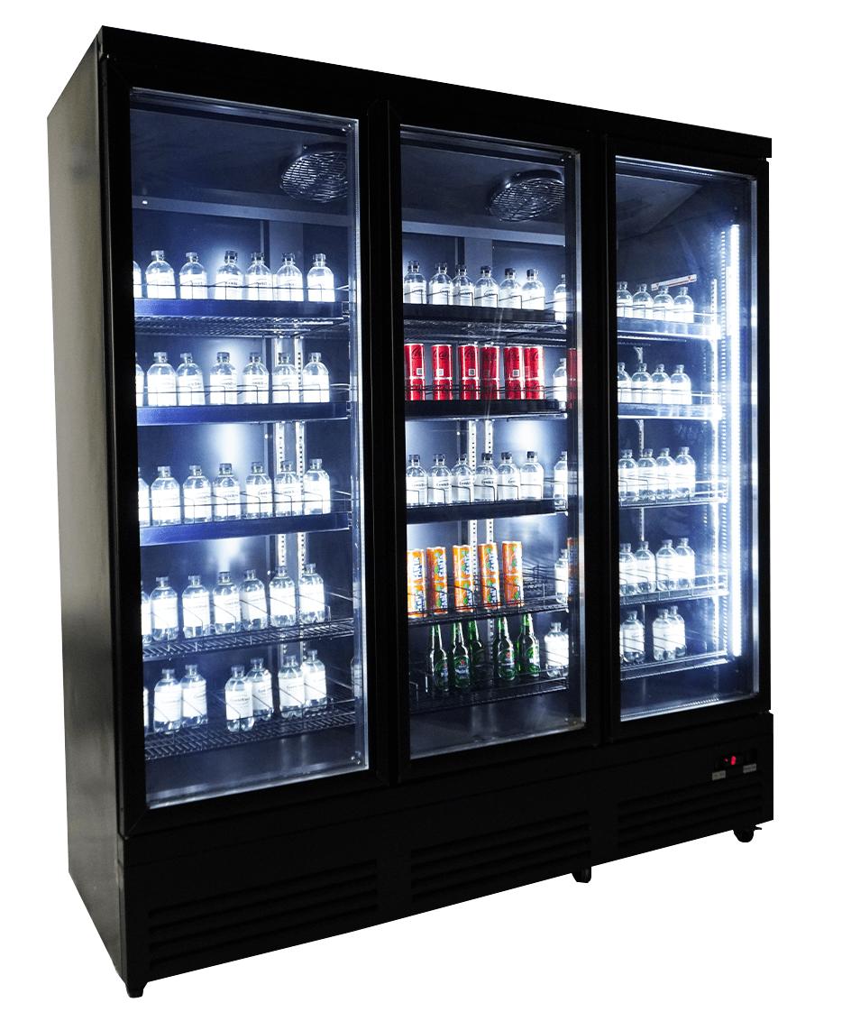 Refrigerator 3 Glass Doors Black