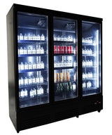 Refrigerator 3 Glass Doors Black