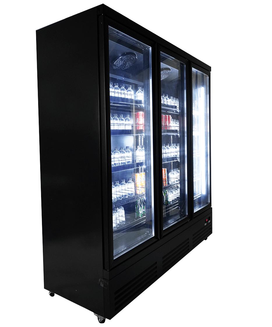 Refrigerator 3 Glass Doors Black