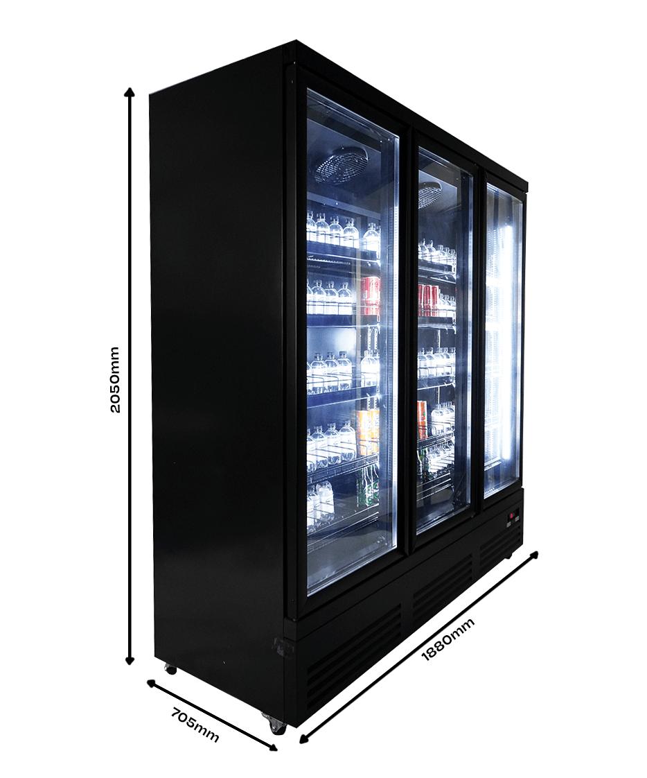 Refrigerator 3 Glass Doors Black