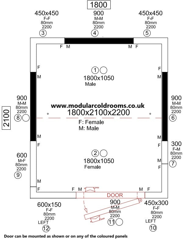 Chill/Freezer Room 1800 x 2100 x 2200mm |6.5m3| Room Only| 80mm