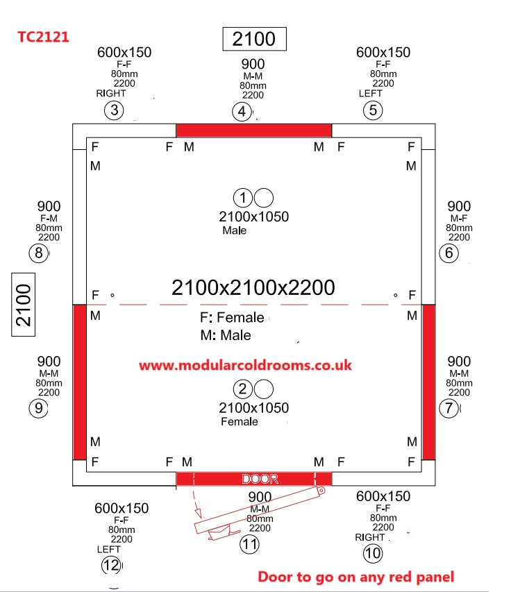 Chill/Freezer Room 2100 x 2100 x 2200mm |7.7m3| Room Only| 80mm