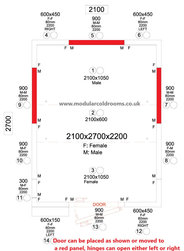 Walk In Coldroom 2100 x 2700 x 2200mm |Volume 10.05m³| Panels 80mm | With Cooling Unit