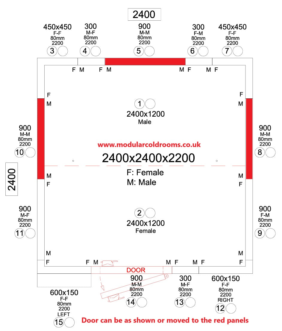 Walk In Coldroom 2400 x 2400 x 2200mm |Volume 10.2m³| Panels 80mm | With Cooling Unit