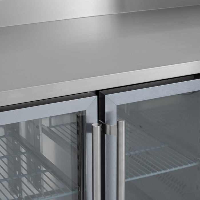 Glass Door Counter RefrigeratorTriple Hinged With Upstand