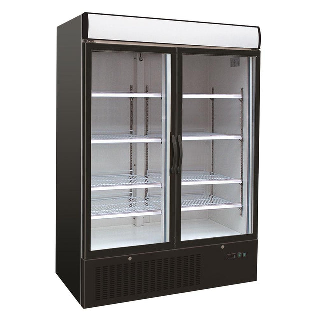 Black Upright 2 Glass Door Freezer 1079L