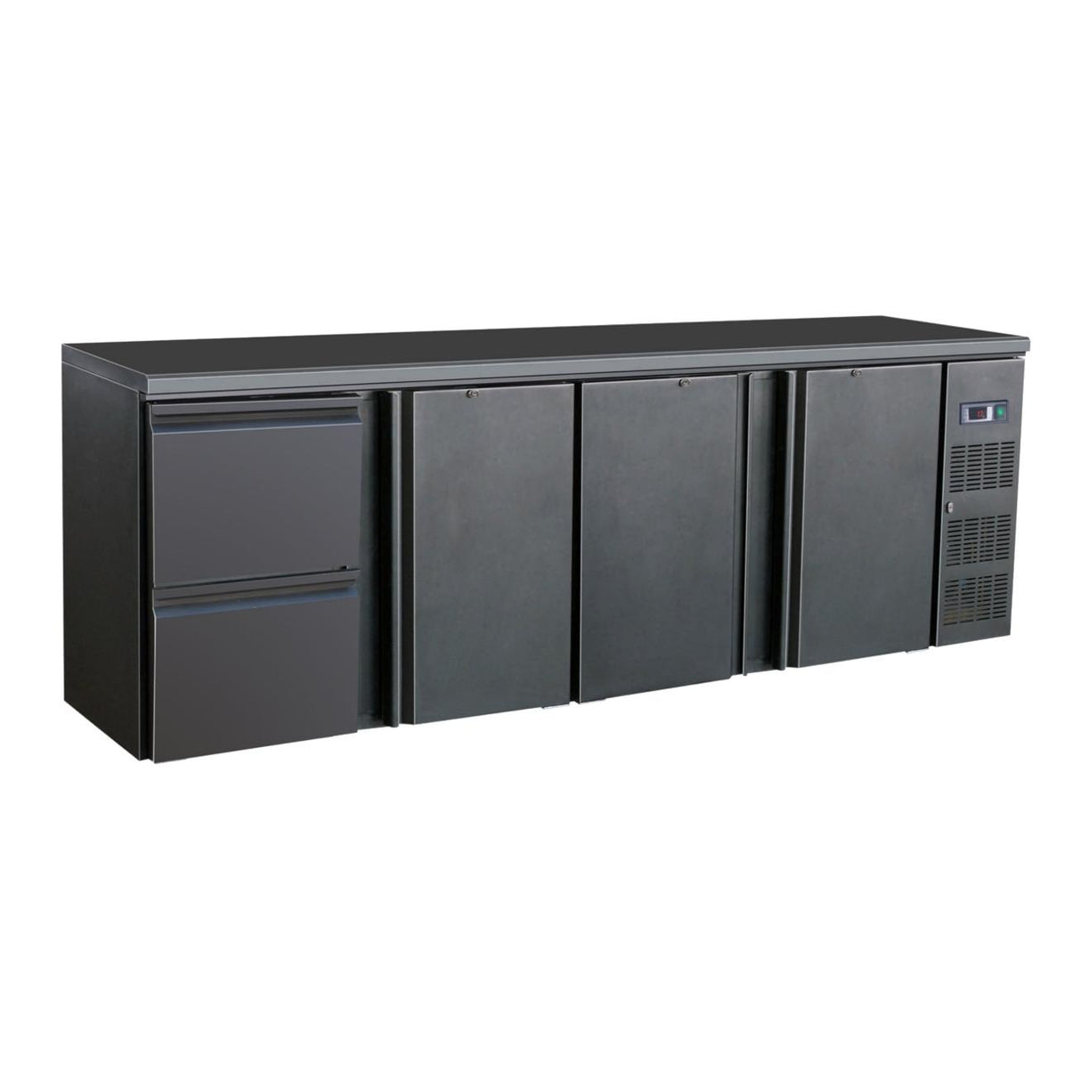 Black Fridge 3 Doors 2 Drawers