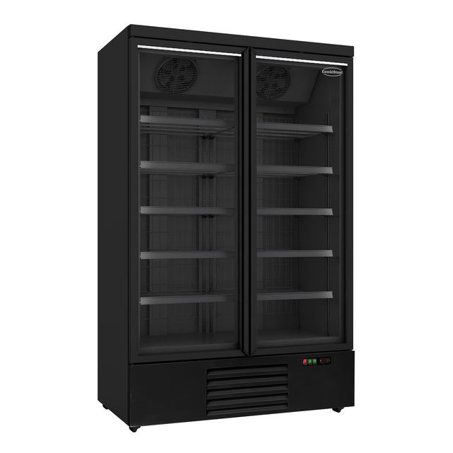 Black Upright 2 Glass Doors Fridge 1000L