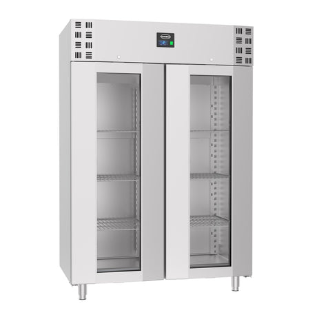 Double Door Upright Commercial Fridge – 1400L, Stainless Steel, Ventilated Cooling