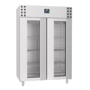 Double Door Upright Commercial Freezer – 1400L, Stainless Steel, Ventilated Cooling